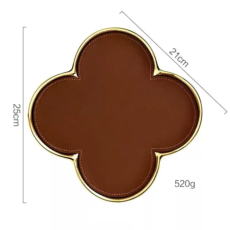 Luxury Clover Leather Tray – Decorative Organiser for Jewellery, Keys & Desk Accessories in Gold & Silver