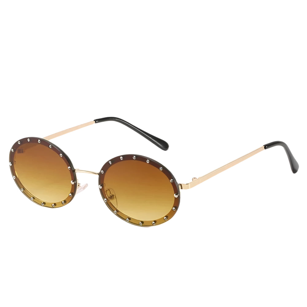 Celeste Round Black Studded Sunglasses – Retro UV Protection Festival Shades for Women