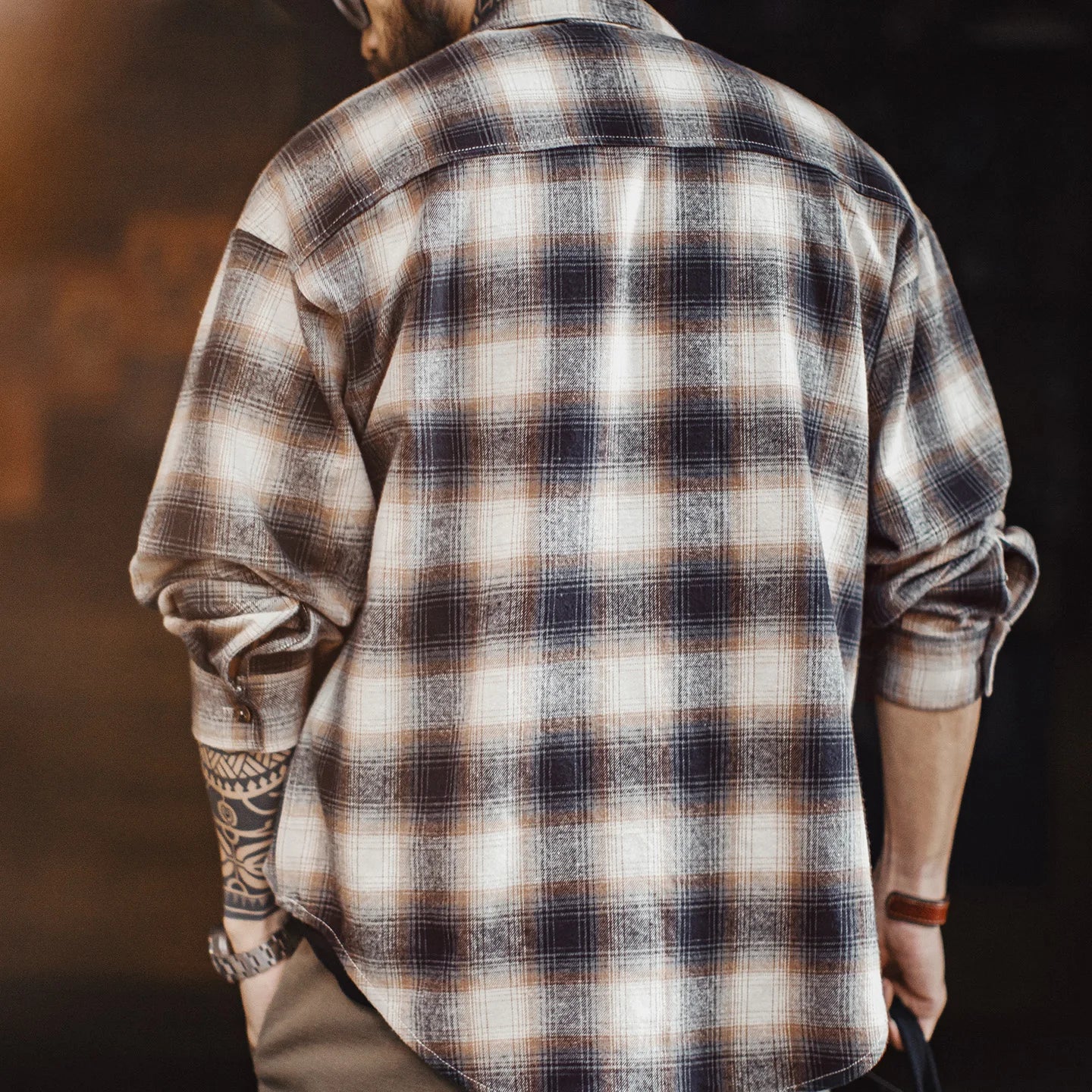 Harrington Men’s Check Zip Overshirt – Brown Plaid Cotton Shirt Jacket with Zip Front Long Sleeve Casual Layer