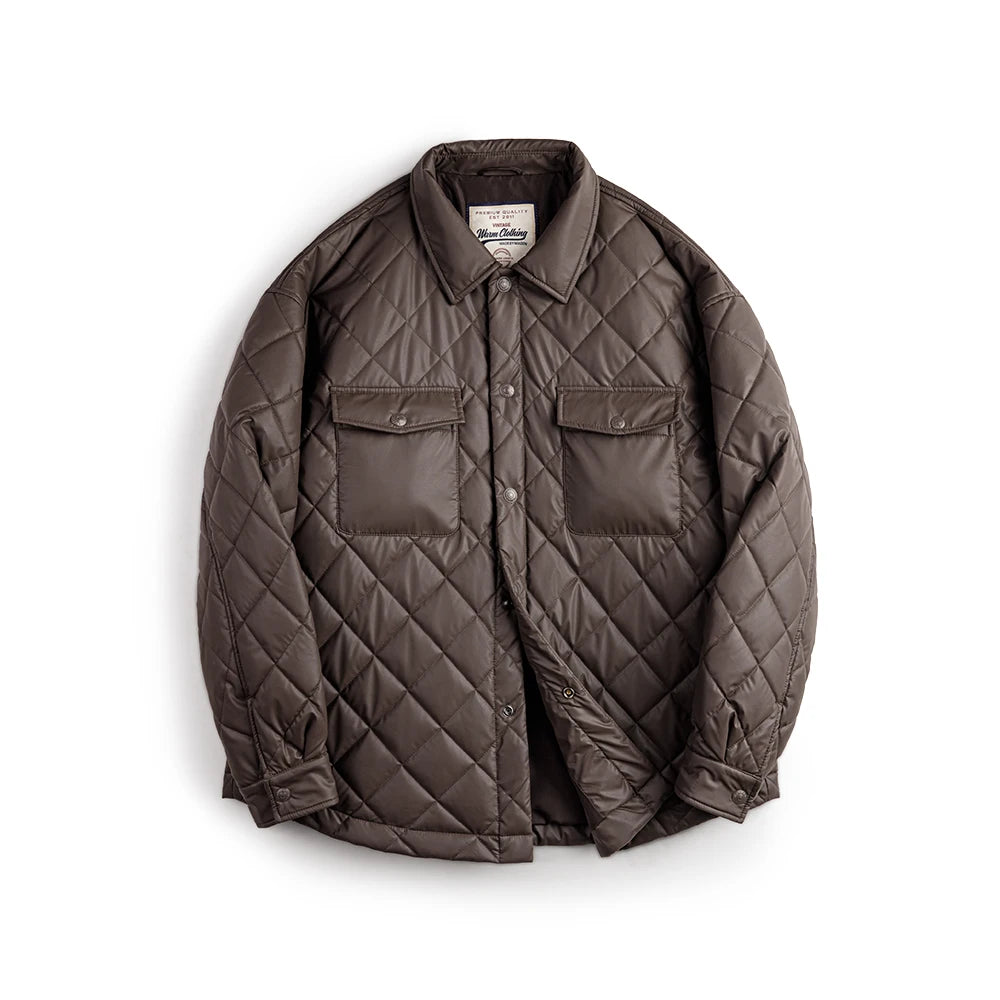 Retro Quilted Diamond Grid Button-Up Jacket