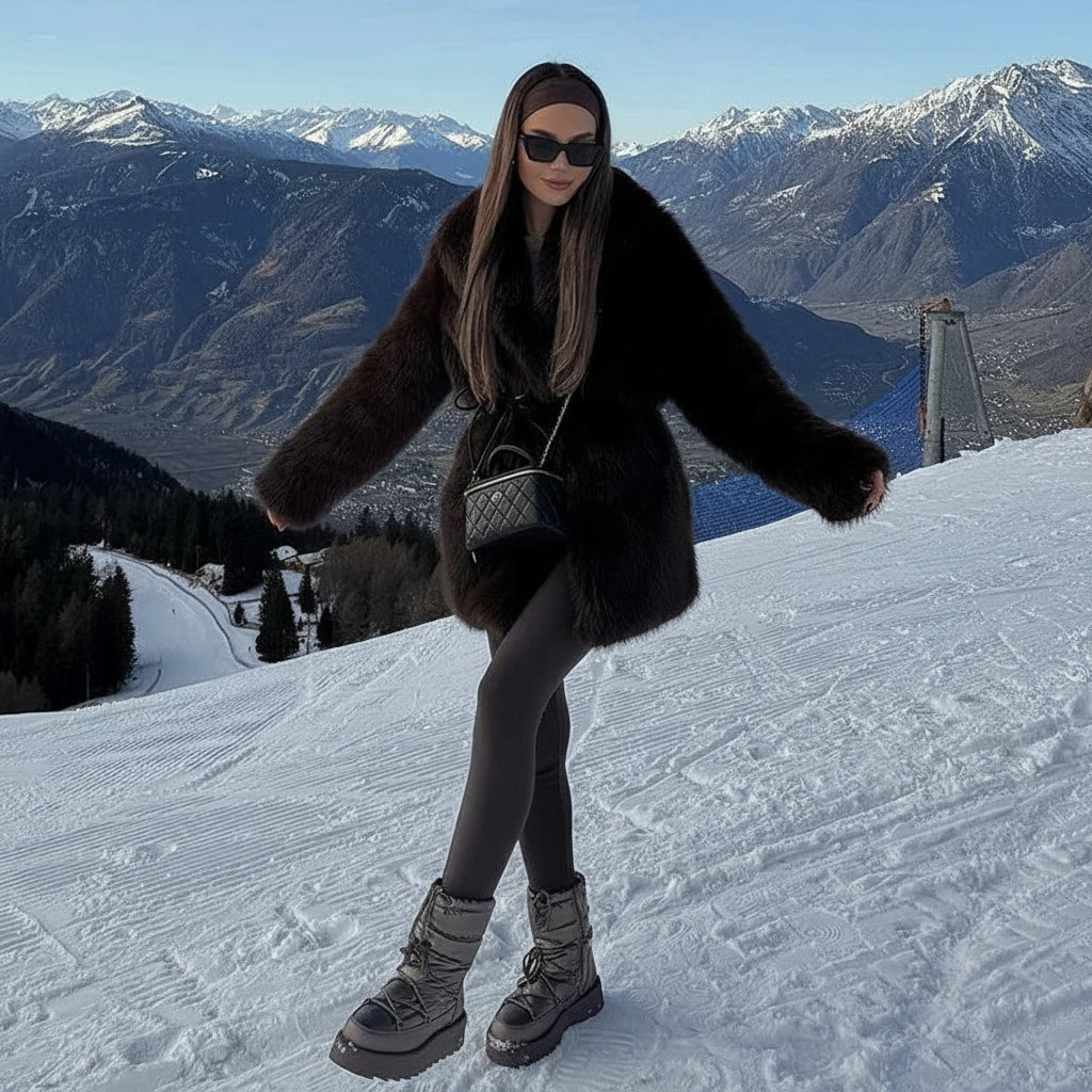 Marquelle Belted Plush Faux Fur Coat – Women’s Long Luxury Winter Jacket for Daywear and Evening Partywear