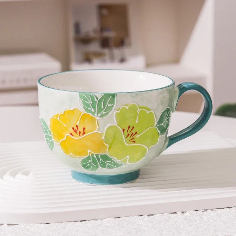 Summer Bloom Hand-Painted Ceramic Tea & Coffee Mug – 500ml