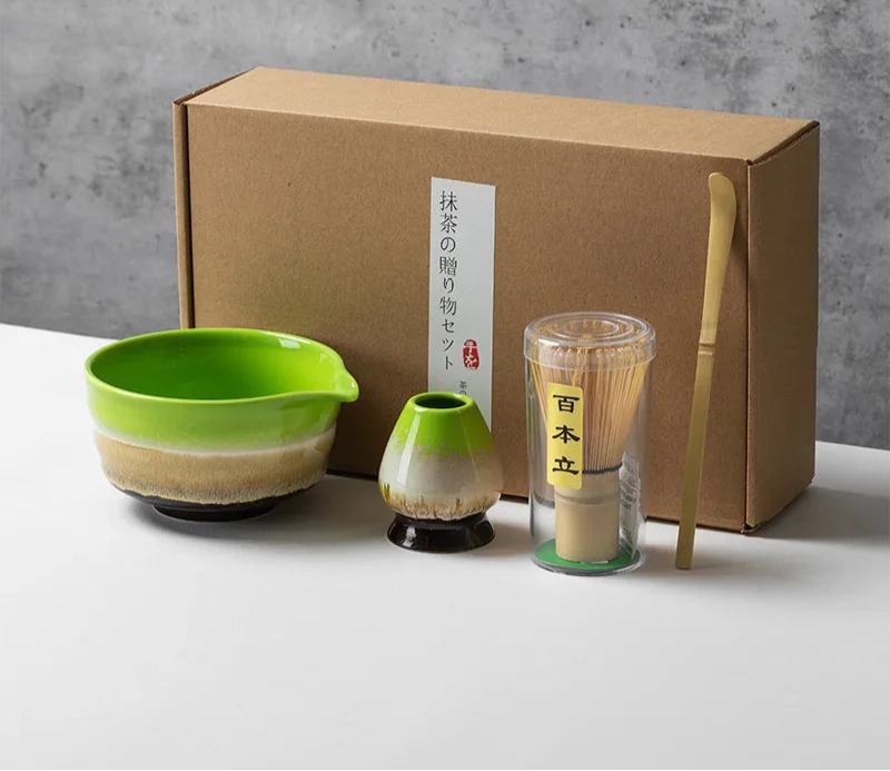 Matcha Tea Set with Ceramic Bowl & Bamboo Accessories – 4/5/6 Piece Traditional Japanese Matcha Kit in Sage Green