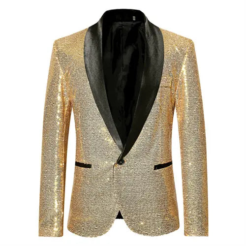 Keston Men’s Sequin Party Blazer – Shawl Lapel Single-Button Evening Jacket for Parties & Events