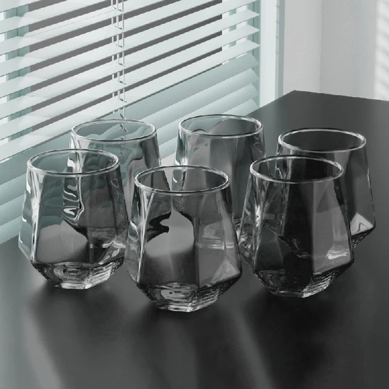 Cavero Glass Tumbler 6 Piece Set – Textured Drinking Glasses with Decorative Rim