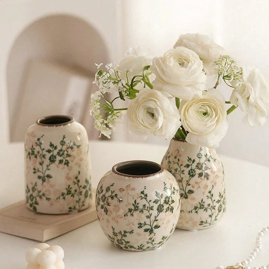 Floral Ceramic Vase – Decorative Flower Vases for Living Room, Dining Table & Home Décor Modern Minimalist Vase Set