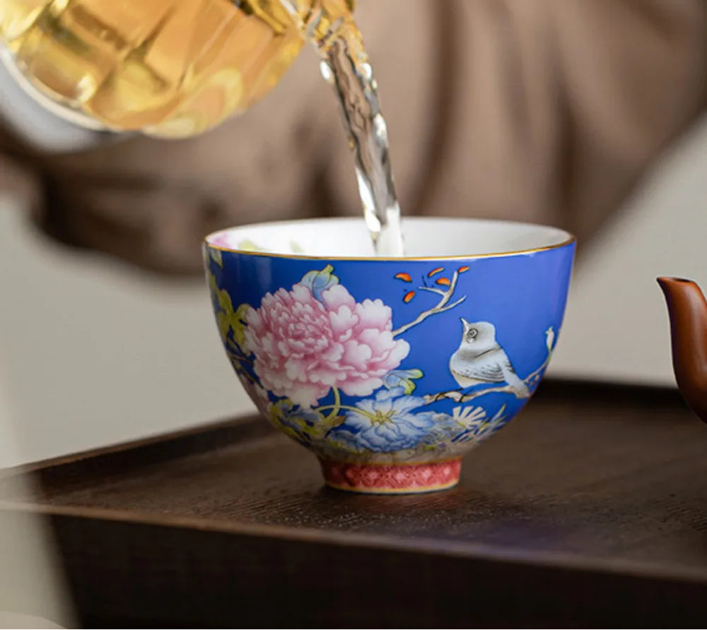 Kiyorae Floral Ceramic Tea Cup – Hand Painted Peony Matcha Bowl Small Tea Cup for Matcha, Herbal Tea & Espresso
