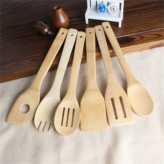 Bamboo Cooking Utensil Set – 6-Piece Wooden Kitchen Tools with Spatula, Spoon & Turner