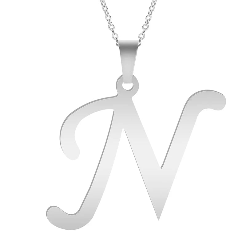 Stainless Steel Initial Necklace – Alphabet Letter Pendant Chain for Women and Men
