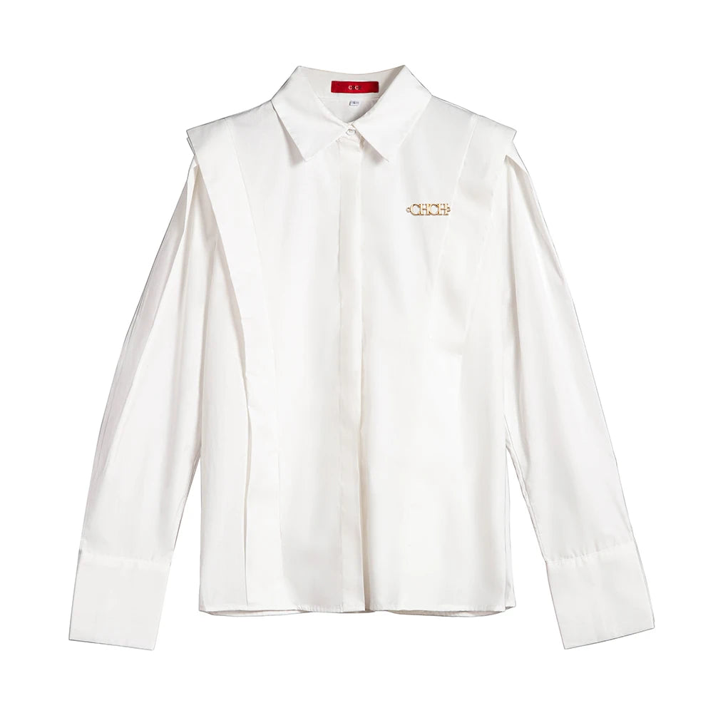 Solène Tailored Blouse in White or Black – Long Sleeve Button-Up Shirt for Women