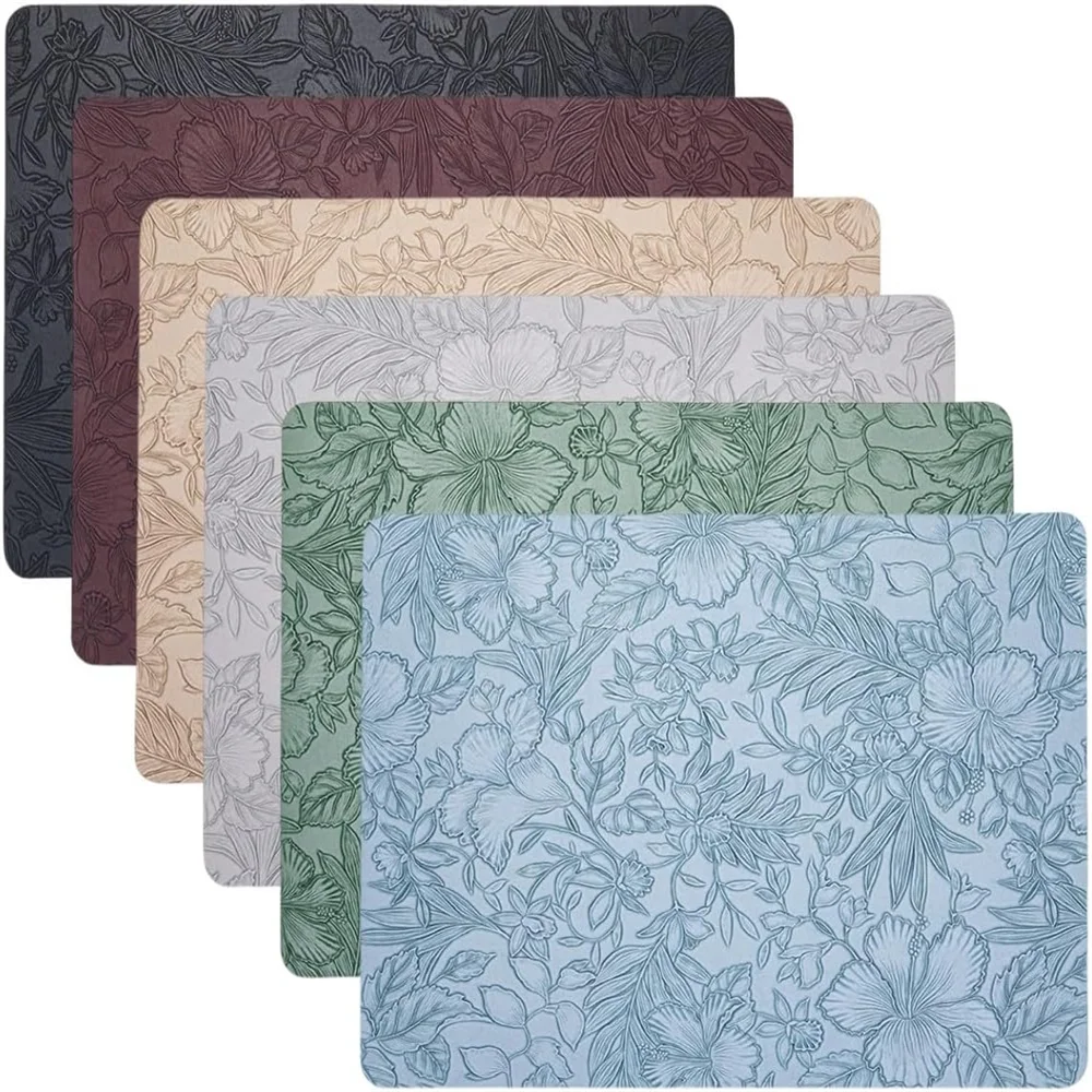 Botanical Dining Placemats – Wipe Clean Table Mats, Waterproof Non Slip Faux Leather Placemats, Double Sided Kitchen & Dining Table Mats