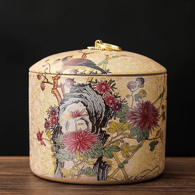 Meadow Ceramic Tea Caddy with Lid – Sealed Storage Jar