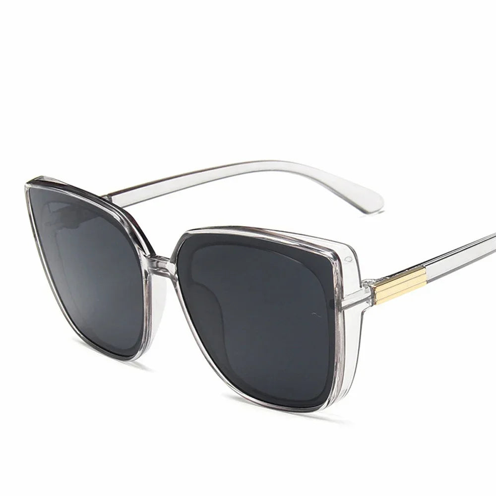 Nahla Oversized Cat Eye Sunglasses – Black Fashion Shades with Gold Detail and UV Protection