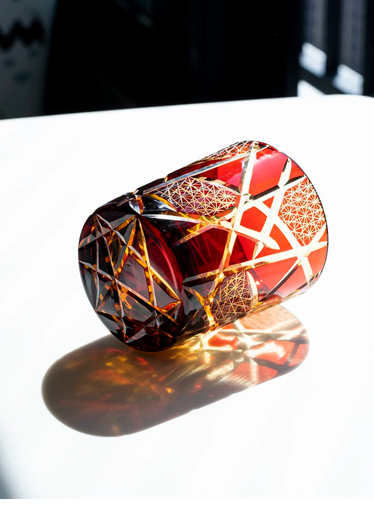 Edo Kiriko-Inspired Hand-Cut Whisky Tumbler – Japanese Crystal Glass Old Fashioned Cup 250ml Luxury Barware Gift