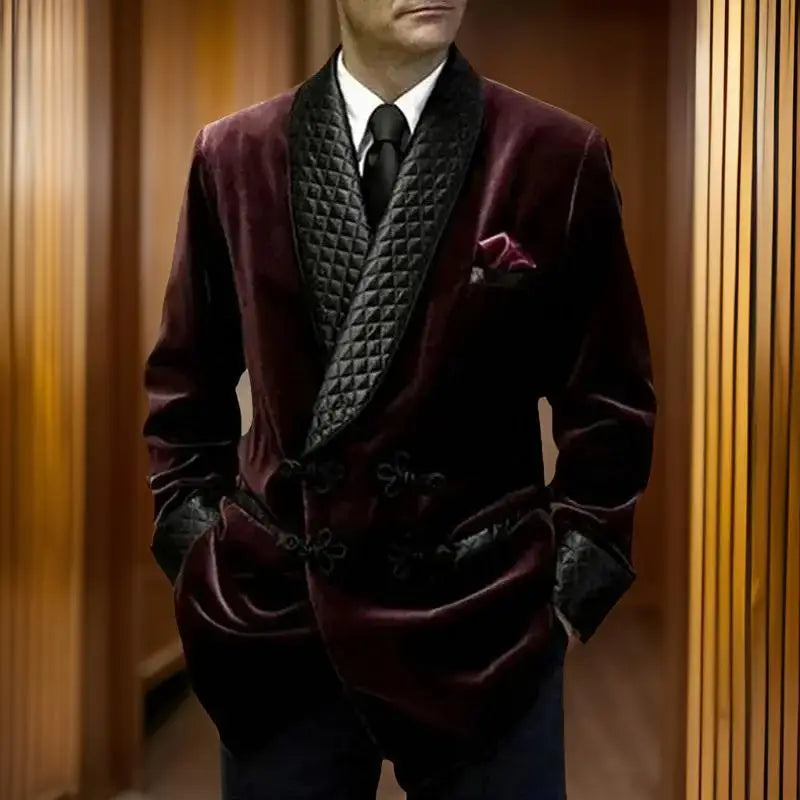 Ashcombe Velvet Smoking Jacket – Men’s Burgundy Quilted Shawl Blazer for Black Tie & Formal Evenings