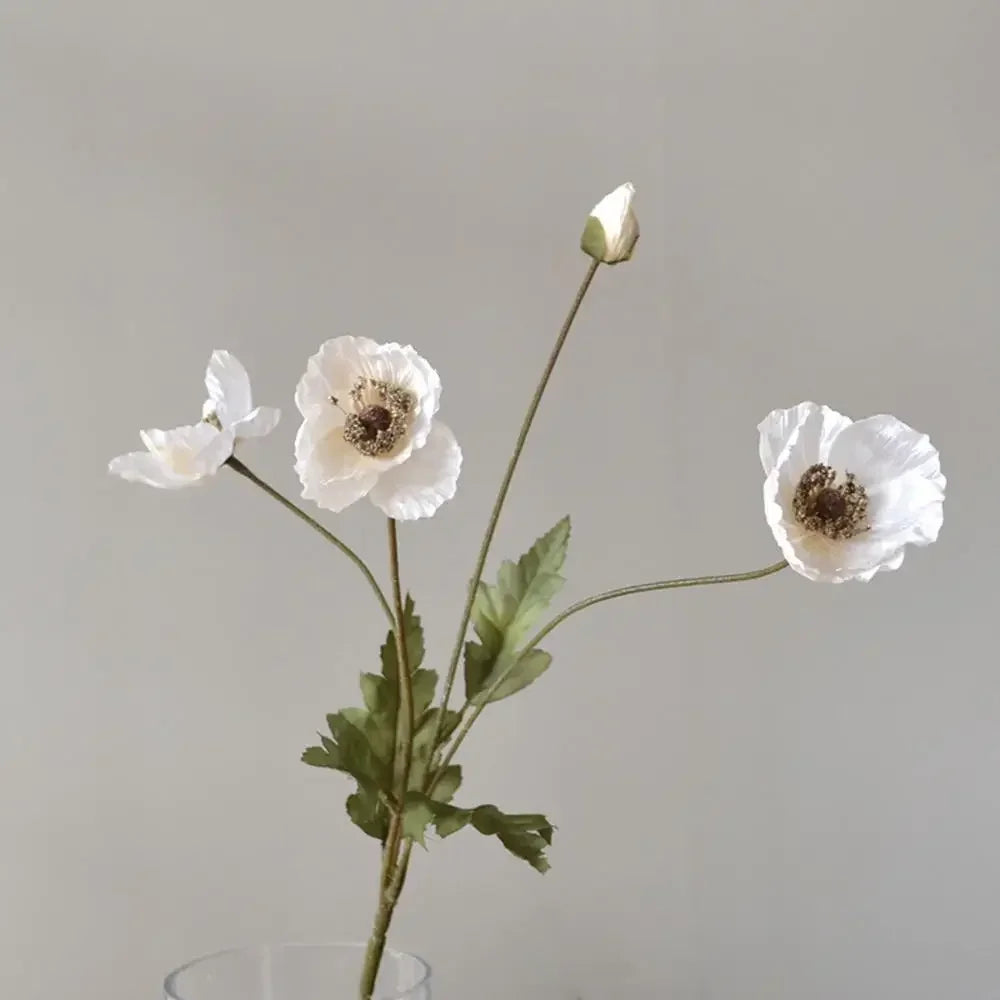 Meadow Poppy Stem Bundle – Silk Poppy Flower Stem with 3 Blooms and 1 Bud for Vase Arrangements and Home Styling