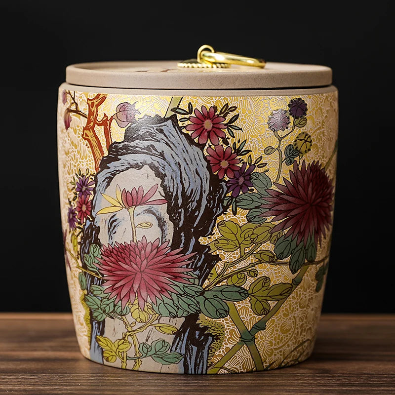 Meadow Ceramic Tea Caddy with Lid – Sealed Storage Jar