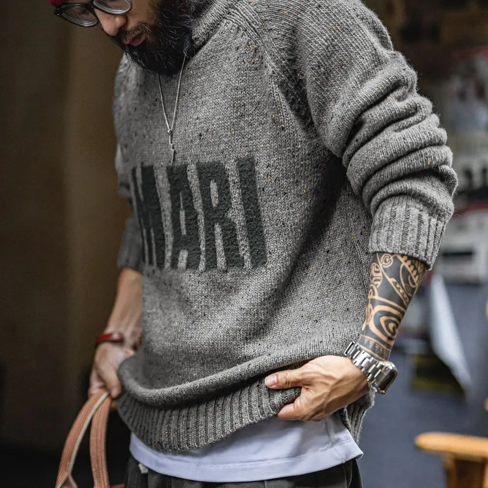 Brenwick Grey V-Neck Knitted Jumper – Men’s Textured Knitwear Pullover