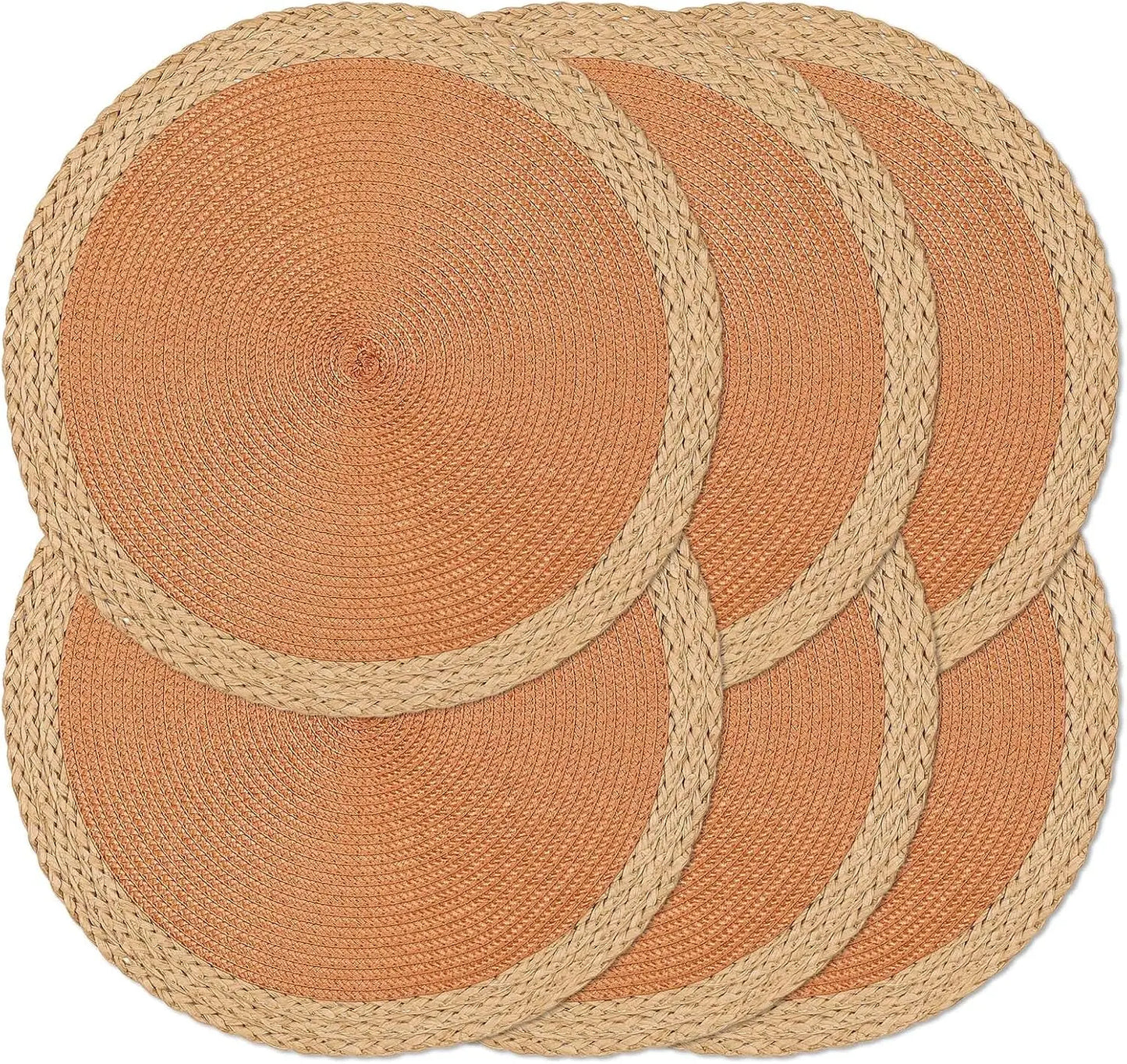 Two Tone Round Braided Placemats – 6 Piece Table Mat Set 38cm Woven Dining Placemats for Kitchen Table Setting and Home Décor