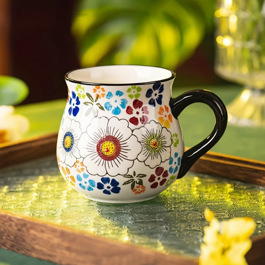 Vintage Floral Coffee and Tea Mug – Colourful Ceramic Cup with Handle