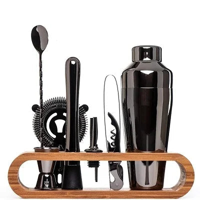 Cocktail Shaker 10-Piece Set with Bamboo Stand – Stainless Steel Mixology Bar Kit for Home Entertaining & Bartending