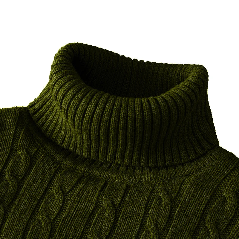 Men’s Cable Knit Roll Neck Jumper – Slim Fit Ribbed Turtleneck Long Sleeve Knitwear Top