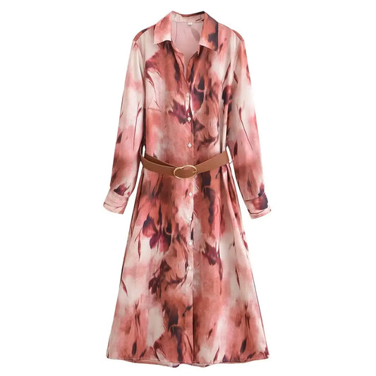 Milira Belted Shirt Maxi Dress – Long Sleeve Button Down Midi Dress