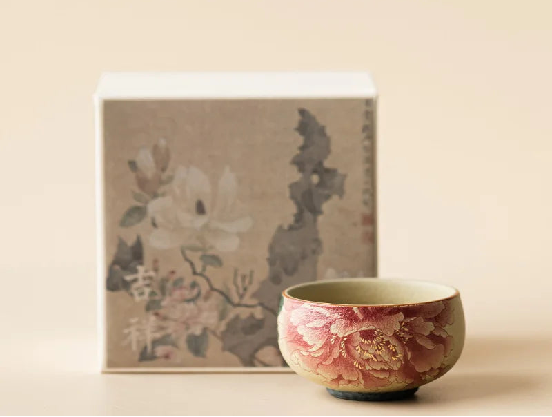 Meihua Handmade Ceramic Tea Cup – Vintage Floral Teacup for Green Tea & Herbal Tea
