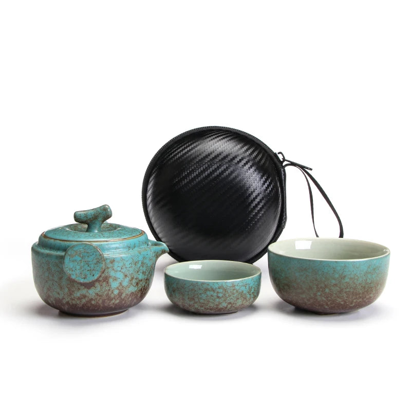 Mori Handmade Portable Tea Set – Ceramic Travel Tea Set with Teapot and Cups, Compact Tea Set with Case, Tea Gift Set