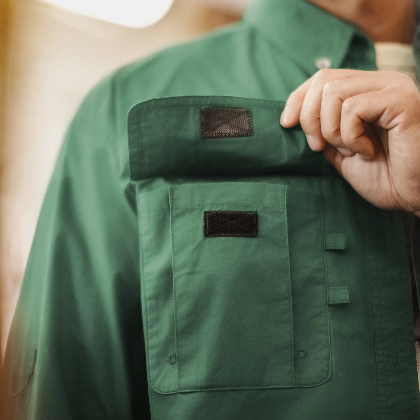 Brentwell Men’s Green Cotton Overshirt – Long Sleeve Single-Breasted Loose Fit Utility Shirt Jacket