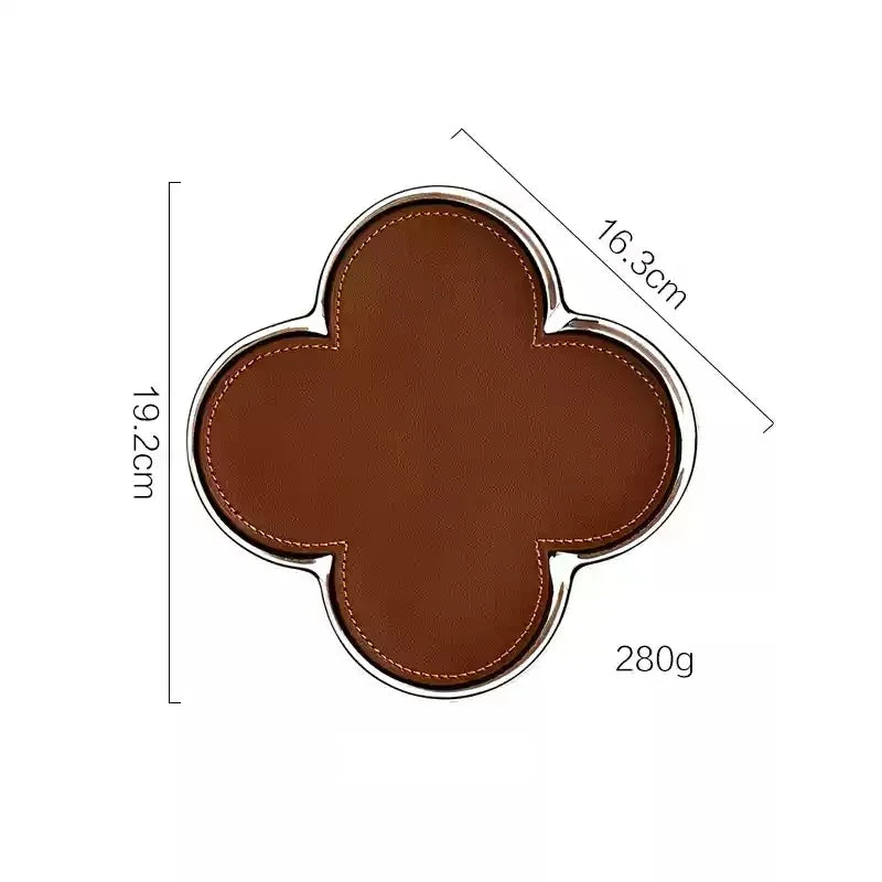 Luxury Clover Leather Tray – Decorative Organiser for Jewellery, Keys & Desk Accessories in Gold & Silver