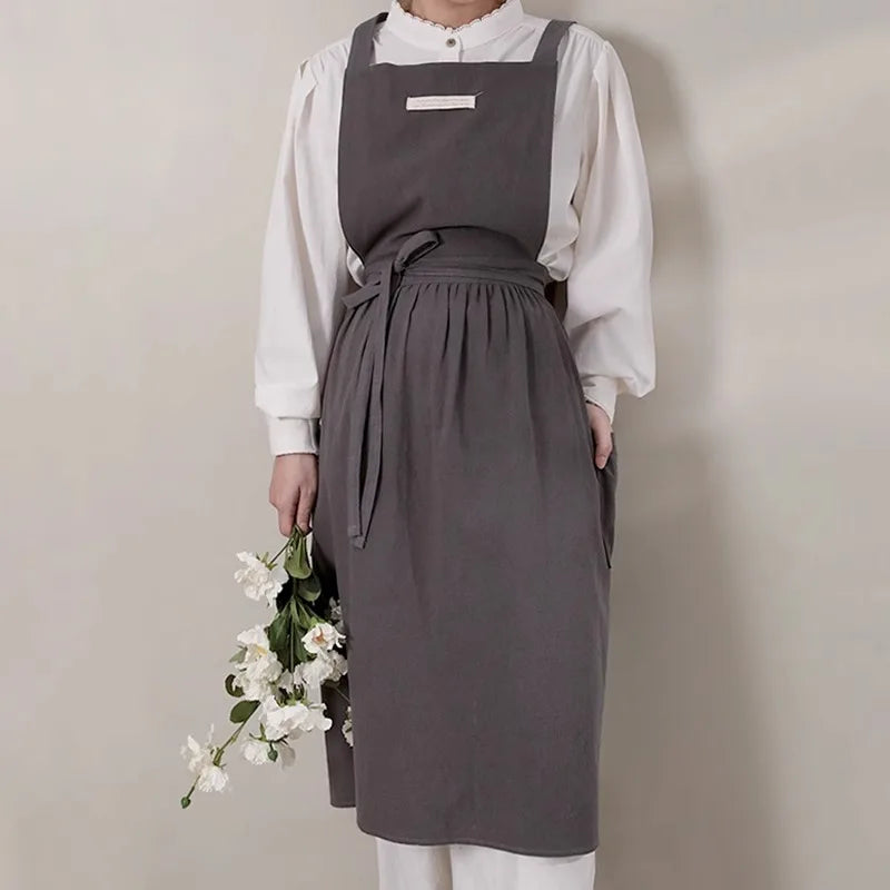 Classic Tie-Waist Apron Dress – Adjustable Kitchen & Baking Apron with Pockets
