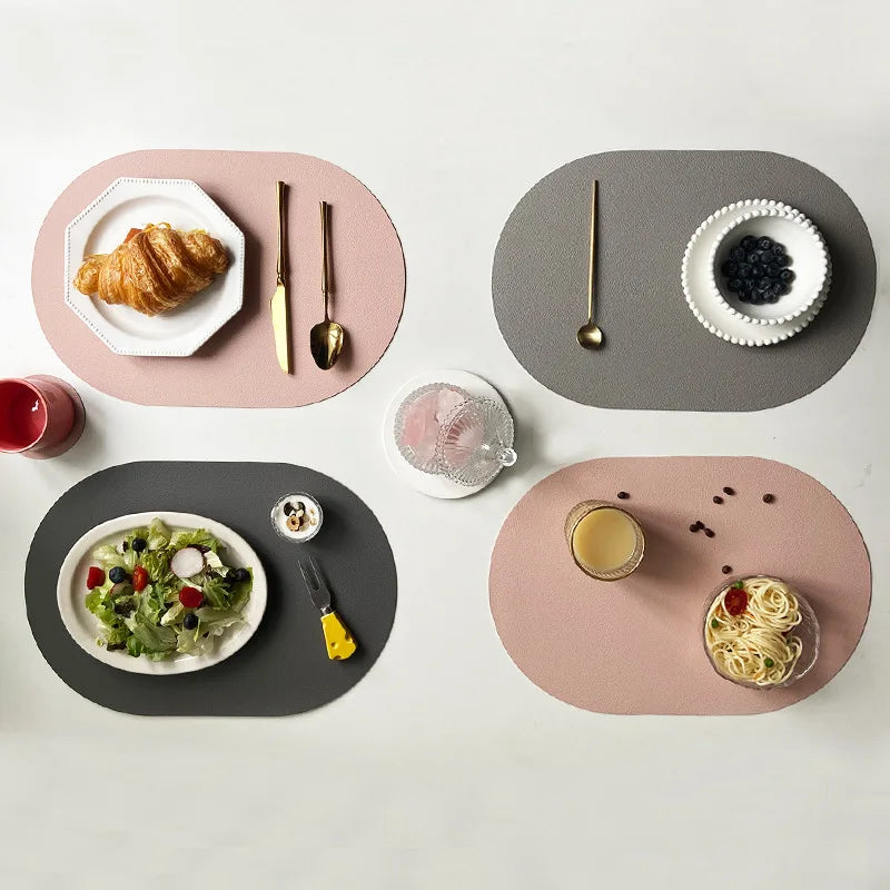Hartwell Reversible Faux Leather Oval Table Mats – Double Sided Non Slip Washable Dining Placemats 4 Piece Set