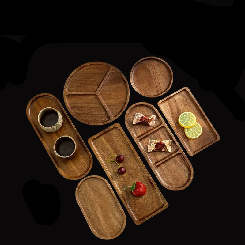 Acacia Wooden Serving Tray – Natural Solid Wood Snack & Food Platter for Coffee, Tea & Appetisers