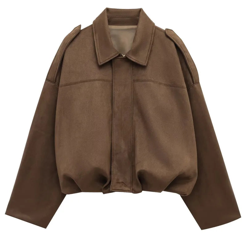 Sarvenna Faux Suede Balloon Bomber Jacket – Women’s Oversized Jacket in Black, Claret, Mocha & Khaki