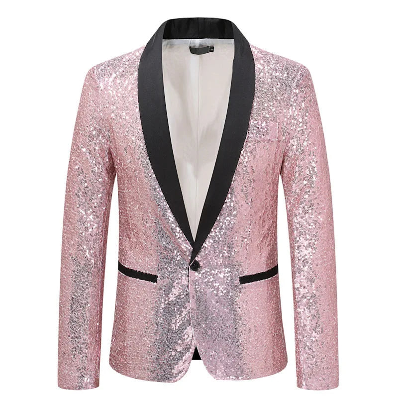 Keston Men’s Sequin Party Blazer – Shawl Lapel Single-Button Evening Jacket for Parties & Events