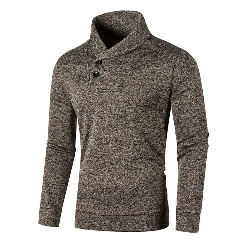 Men’s Button Neck Knit Jumper with High Collar – Long Sleeve Pullover for Smart Casual Outfits