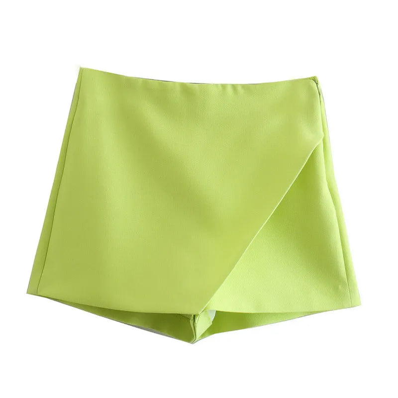 Arlana Asymmetric High Waist Skort – Women’s Tailored Mini Shorts Skirt