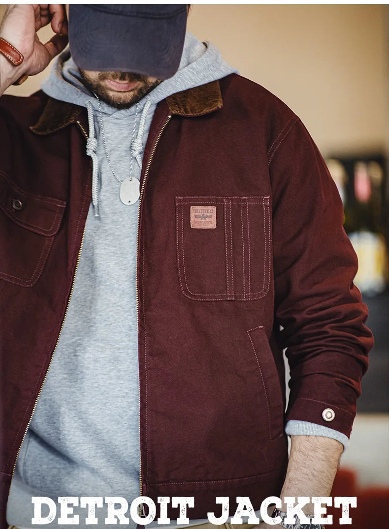 Detroit Jacket – Men’s Canvas Zip-Up Jacket with Corduroy Collar and Lined Interior