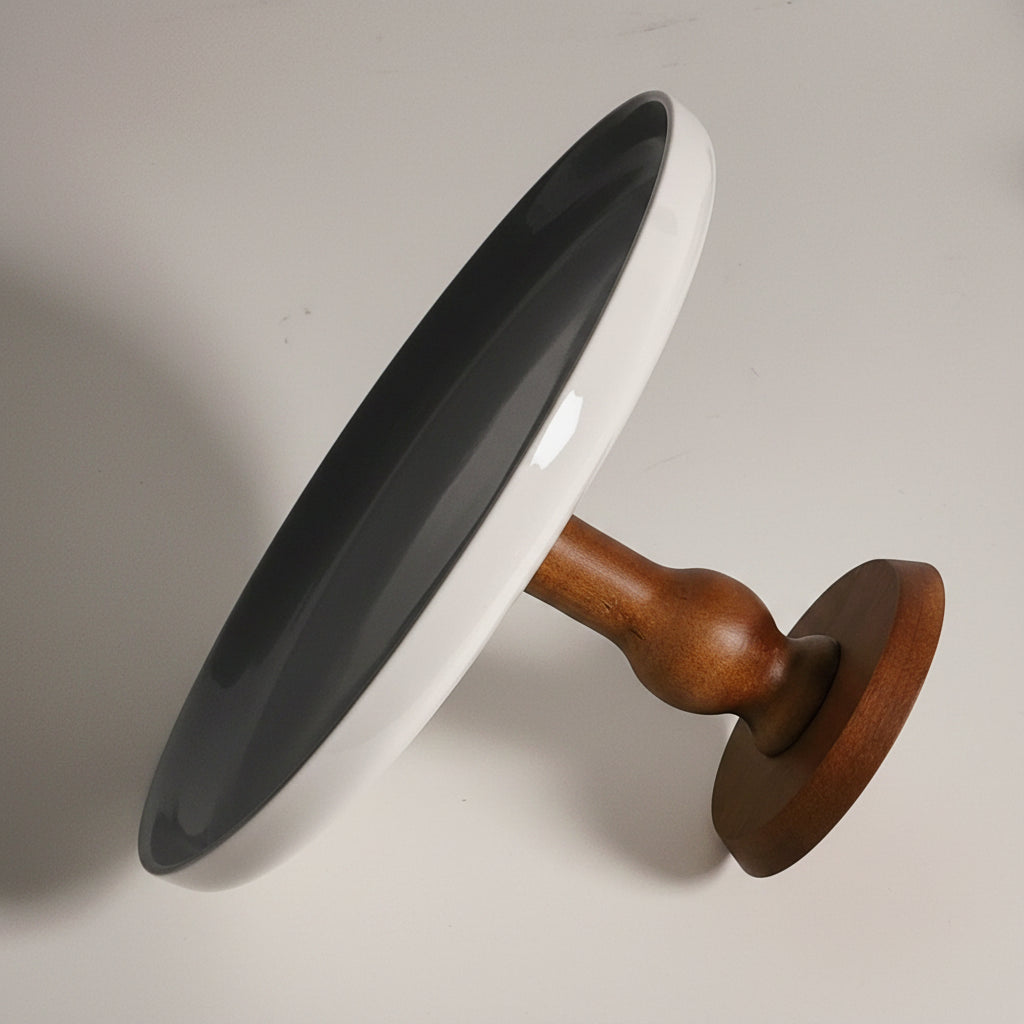 Tavola Ceramic Cake Stand with Wooden Base
