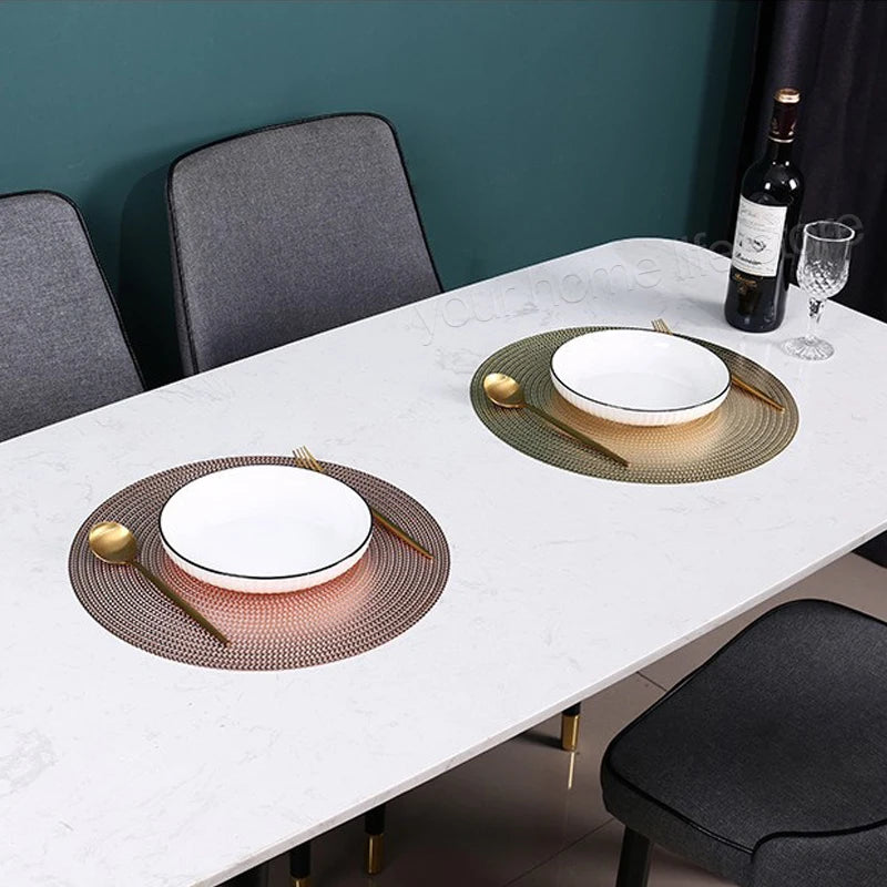 Woven Round Dining Placemats – Non Slip Waterproof Table Mats 38cm Heat Resistant Wipe Clean Dining Table Mats 2 4 6 Piece Sets