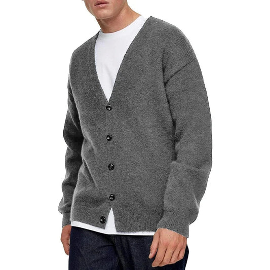Men’s Button-Up V-Neck Cardigan – Relaxed Fit Lightweight Knit Jumper for Layering