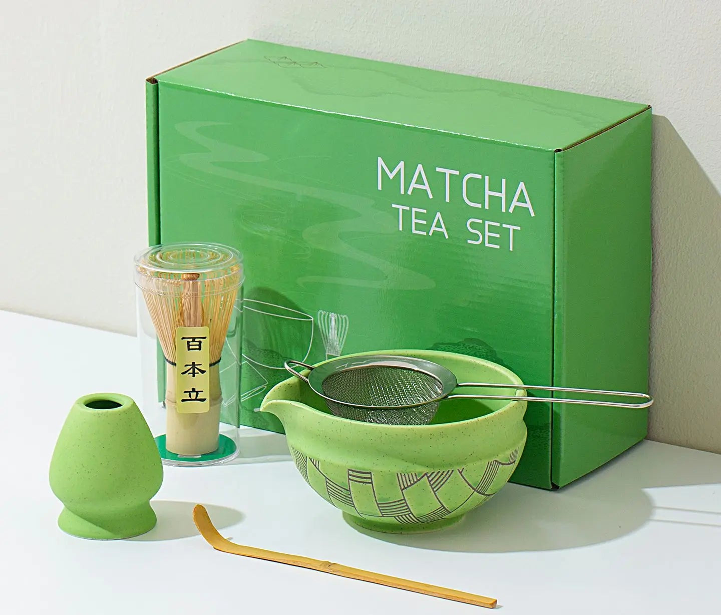 Yunari Japanese Matcha Tea Set – 5 Piece or 7 Piece Matcha Gift Set with Bamboo Whisk, Bowl and Sieve