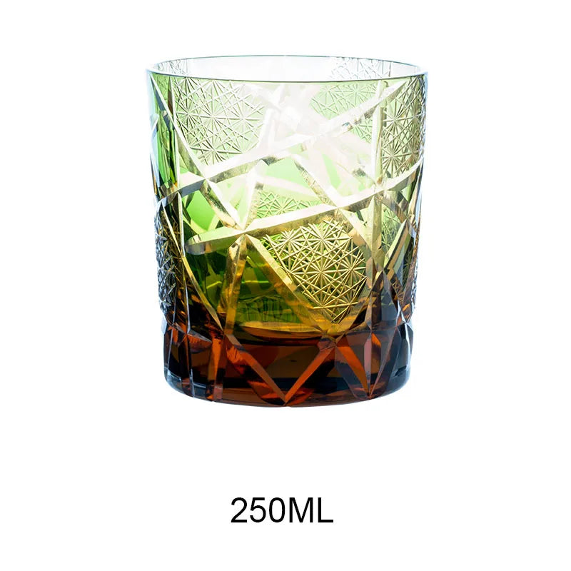Edo Kiriko-Inspired Hand-Cut Whisky Tumbler – Japanese Crystal Glass Old Fashioned Cup 250ml Luxury Barware Gift