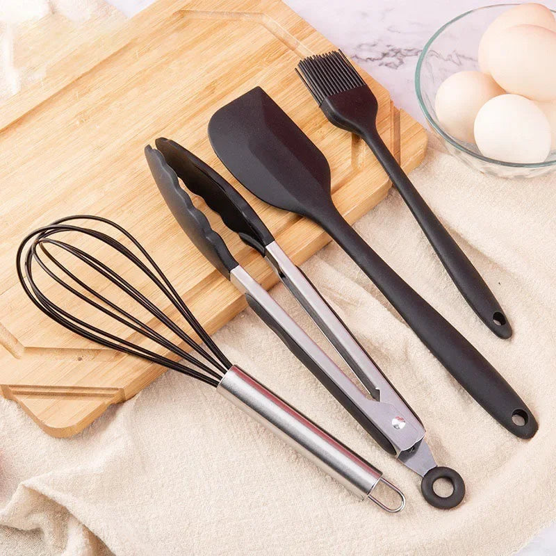 13-Piece Black Silicone Kitchen Utensil Set with Holder – Heat Resistant Non-Stick Cooking Tools
