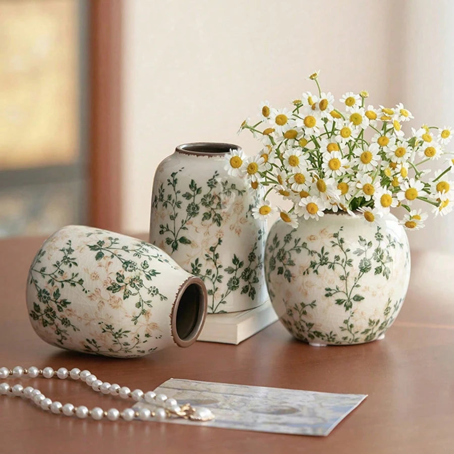 Floral Ceramic Vase – Decorative Flower Vases for Living Room, Dining Table & Home Décor Modern Minimalist Vase Set