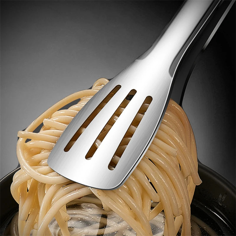 Stainless Steel BBQ Tongs With Green Wide Grip Handle – Non-Slip Kitchen & Grill Food Turner Clip