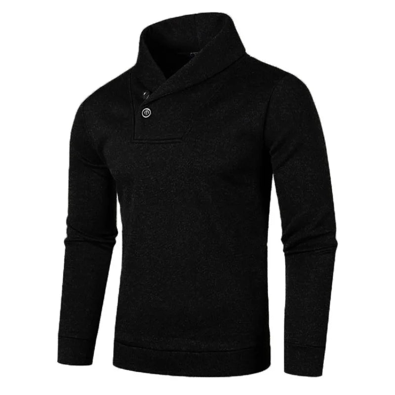 Men’s Button Neck Knit Jumper with High Collar – Long Sleeve Pullover for Smart Casual Outfits