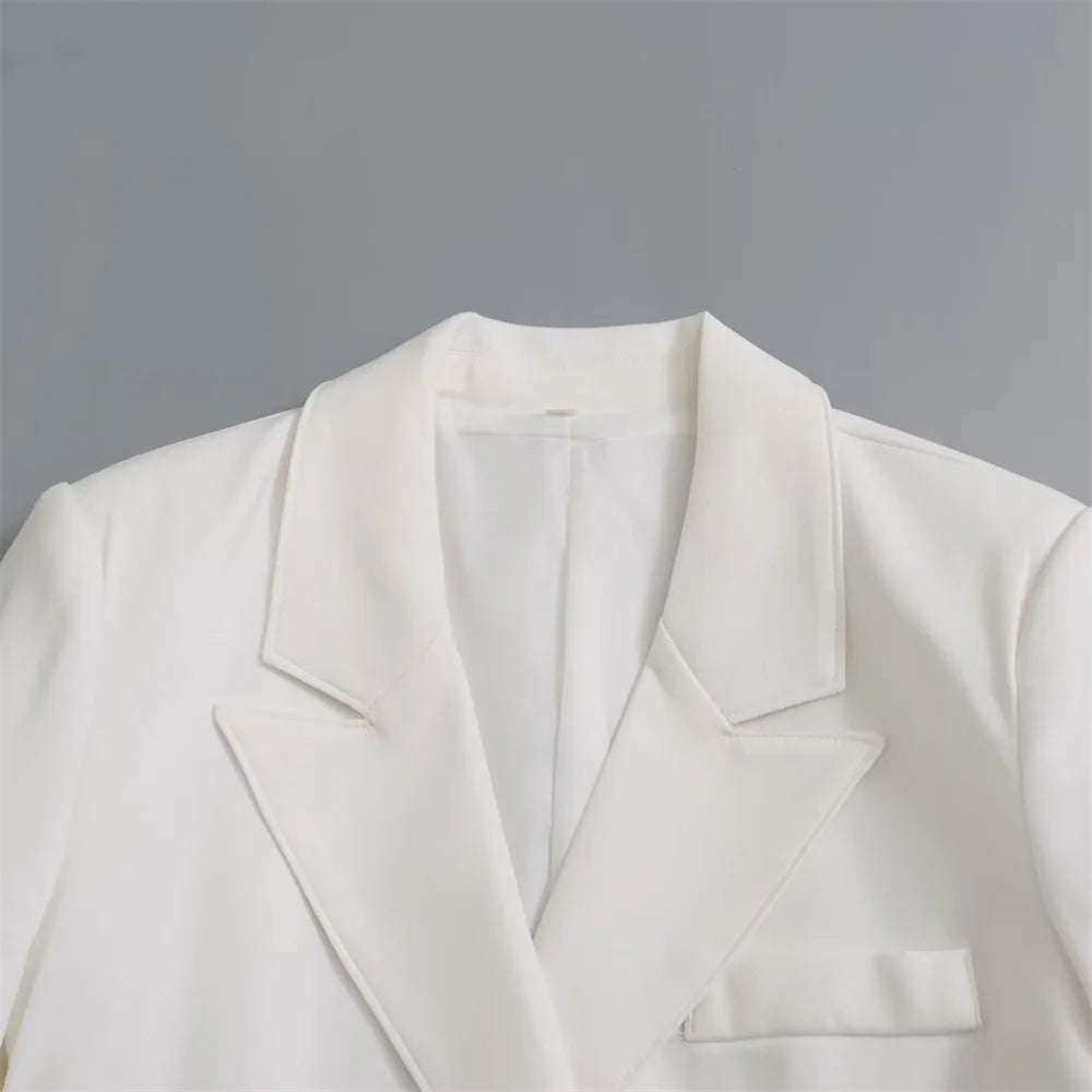 White Double-Breasted Jacket &  Mini Skirt Set