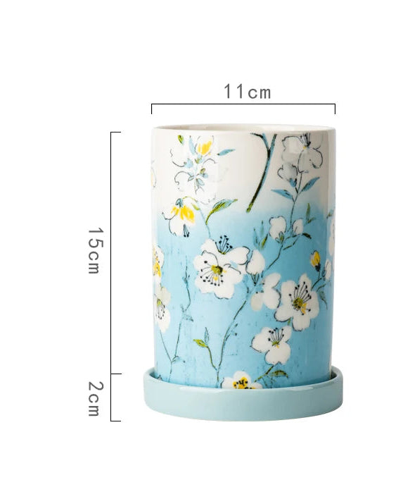 Florielle Ceramic Utensil Holder – Floral Kitchen Storage Jar with Removable Base Tray for Cutlery, Spoons and Countertop Organisation